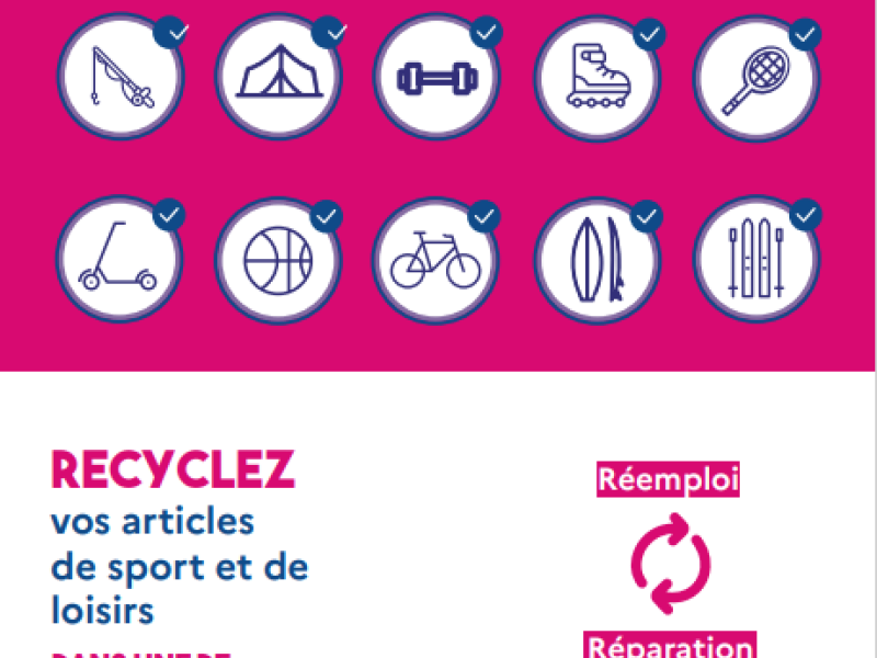 Affiche de la communauté de communes sur la nouvelle filière de tri pour les articles de sports et loisirs